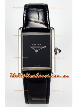 Tank Must Cartier Super Clone Edition 33.7MM Watch in Steel Casing Black Dial 