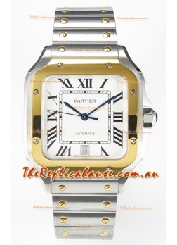 Cartier Santos De Cartier Two Tone 904L Steel White Dial Super Clone Replica 40MM Watch 