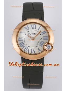 Ballon Blanc De Cartier Super Clone Watch 30MM in Rose Gold Casing Green Strap