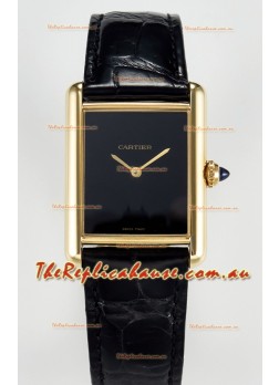 Tank Must Cartier Super Clone Edition 33.7MM Watch in Yellow Gold Casing Black Dial 