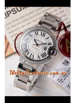 Ballon De Cartier Swiss Automatic 1:1 Mirror Quality 33MM in Steel Casing Diamonds Bezel