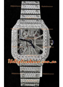 Santos De Cartier Watch in Skeleton Dial - MOSSANITES Paved Edition Swiss Replica Watch