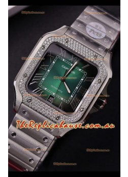 Cartier Santos De Cartier 904L Steel Green Dial Super Clone Replica 40MM Watch 
