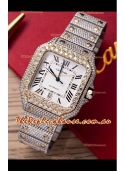 Santos De Cartier Watch in White Dial MOSSANITES Paved Edition Swiss Replica Watch