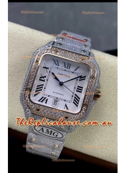 Cartier "Santos De Cartier" Two Tone White Dial 1:1 Mirror Replica - 40MM - Genuine Diamonds