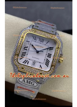 Cartier "Santos De Cartier" Two Tone White Dial 1:1 Mirror Replica - 40MM - Genuine Diamonds