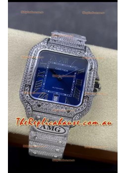 Cartier "Santos De Cartier" 904L Steel Blue Dial 1:1 Mirror Replica - 40MM - Genuine Diamonds