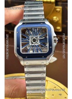 Santos De Cartier Super Clone Watch in Skeleton Dial Brushed Steel Casing Watch 