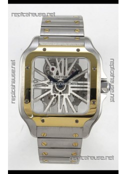 Santos De Cartier Super Clone Watch in Skeleton Dial Two Tone Casing Watch 