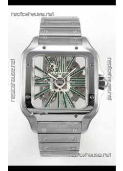 Santos De Cartier Super Clone Watch in Skeleton Dial Stainless Steel Case