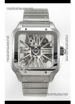 Santos De Cartier Super Clone Watch in Skeleton Dial Stainless Steel Case