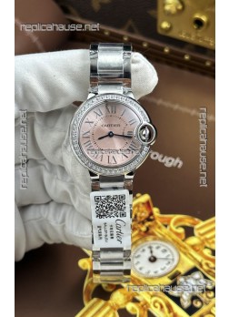 Ballon De Cartier Swiss Quartz 1:1 Mirror Quality 33MM in Steel Pink Dial 