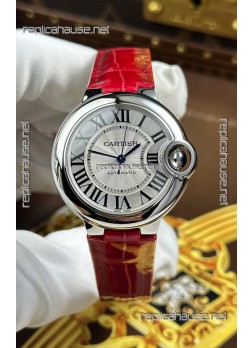 Ballon De Cartier Swiss Automatic 1:1 Mirror Quality 33MM in Burgundy Strap