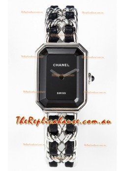Chanel Premiere Iconic Chain Watch in Black & Steel Chains Swiss Quartz Watch