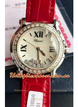 Chopard Happy Stainless Steel Swiss Quartz Watch 1:1 Mirror Replica - Genuine Diamonds 