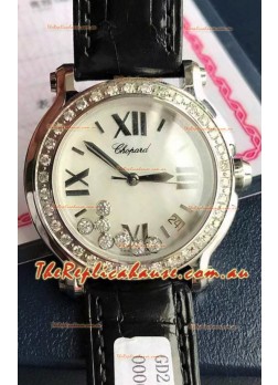 Chopard Happy Stainless Steel Swiss Quartz Watch 1:1 Mirror Replica - Genuine Diamonds 