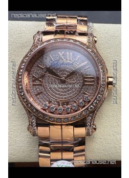 Chopard Happy Sport Super Clone Automatic Watch 36MM in Rose Gold Casing Mossanites Dial