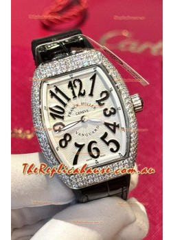Franck Muller V32 Swiss Quartz Mossanite 1:1 Replica Watch 36MM Black Numerals