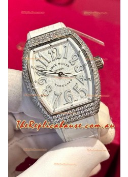 Franck Muller V32 Swiss Quartz Mossanite 1:1 Replica Watch 36MM White Numerals