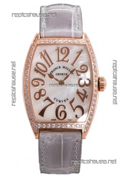 Franck Muller Cintree Curvex Mother of Pearl Dial Watch in Rose Gold Plating - Grey Strap 