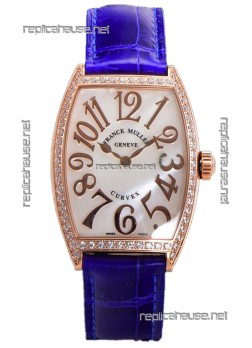 Franck Muller Cintree Curvex Mother of Pearl Dial Watch in Rose Gold Plating - Purple Strap 