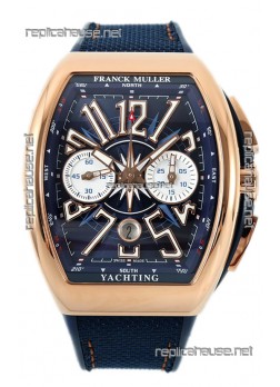 Franck Muller Vanguard V45 Chronograph 904L Rose Gold Blue Dial Swiss Watch