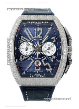 Franck Muller Vanguard V45 Chronograph 904L Steel Blue Dial with Diamonds Swiss Watch