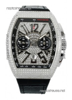 Franck Muller Vanguard V45 Chronograph 904L Steel Diamonds Embedded Dial Swiss Replica