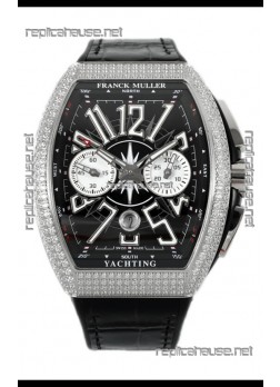 Franck Muller Vanguard V45 Chronograph 904L Steel Black Dial with Diamonds Swiss Watch
