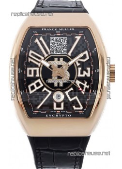 Franck Muller Vanguard Encrypto BTC V45 Rose Gold Casing Swiss Replica Watch