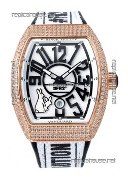 Franck Muller "Fr2nck" Vanguard Rabbit Edition Swiss Replica Watch in Rose Gold Diamonds