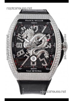 Franck Muller Vanguard Yachting Dragon V45 Black Dial in Diamonds Bezel Swiss Replica