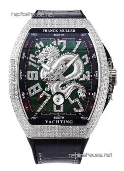Franck Muller Vanguard Yachting Dragon V45 Green Dial in Diamonds Bezel Swiss Replica