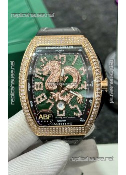 Franck Muller Vanguard Yachting Dragon V45 Green Dial in Gold Diamonds Bezel Swiss Replica