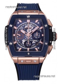 Hublot Spirit of Bang Rose Gold Casing Blue Dial Ceramic Bezel - 42MM Swiss Replica