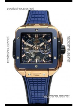 Hublot Square Bang Unico Rose Gold Blue Ceramic Chronograph Watch 1:1 Mirror Replica