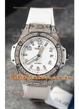 Hublot Big Bang One Click Mossanites Paved Casing Swiss Replica Watch White Dial