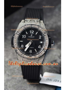 Hublot Big Bang One Click Mossanites Paved Casing Swiss Replica Watch Black Dial