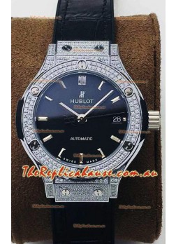 Hublot Classic Fusion Diamonds Steel Black Dial 38MM Swiss Replica Watch 1:1 Mirror Quality
