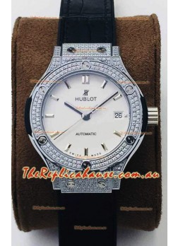 Hublot Classic Fusion Diamonds Steel White Dial 38MM Swiss Replica Watch 1:1 Mirror Quality