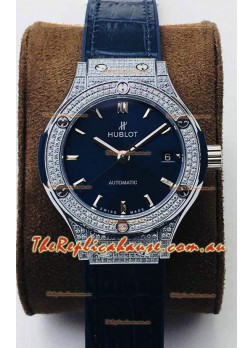 Hublot Classic Fusion Diamonds Steel Blue Dial 38MM Swiss Replica Watch 1:1 Mirror Quality