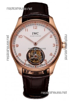 IWC Portugieser IW545801 Hand-Wound Genuine Tourbillon Rose Gold Swiss Replica Watch 