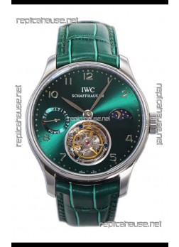 IWC Portugese Hand-Wound Genuine Tourbillon Green Dial Steel Casing Swiss Replica Watch 