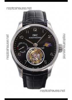 IWC Portugese Hand-Wound Genuine Tourbillon Black Dial Steel Casing Swiss Replica Watch 