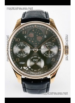IWC Super Clone Portuguese Perpetual Calendar Rose Gold Grey Dial Replica Watch 
