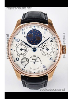 IWC Super Clone Portuguese Perpetual Calendar Rose Gold White Dial Replica Watch 