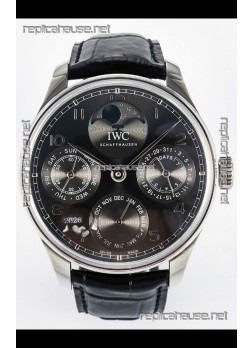 IWC Super Clone Portuguese Perpetual Calendar Steel Case Grey Dial Replica Watch 