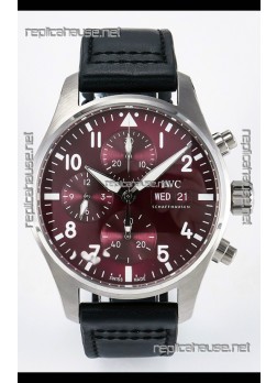 IWC Super Clone Pilot Chronograph Edition Red Dial Leather Swiss Replica Watch 