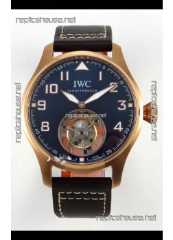 IWC Super Clone Portugese Hand-Wound Genuine Tourbillon Blue Dial Rose Gold Casing Watch
