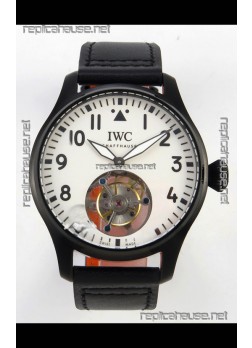 IWC Super Clone Portugese Hand-Wound Genuine Tourbillon White Dial PVD Casing Watch